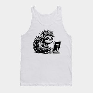 Punk Rock Goth Sloth on Computer Vintage Style Tank Top